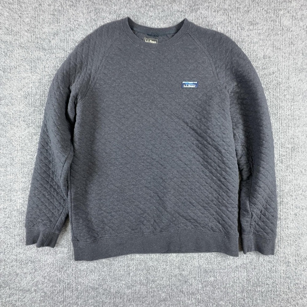 L.L. Bean Sweatshirt Mens Medium Gray Quilted Raglan Crewneck Pullover Logo